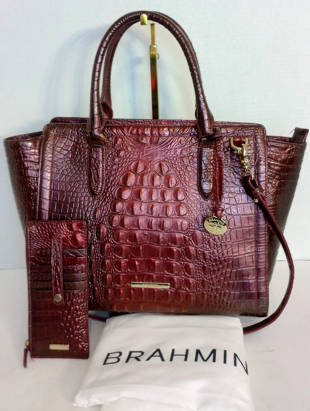 Brahmin Infrared Red Metallic Aubree Crossbody Satchel With Matching Wallet